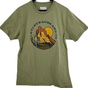 Levis Strauss Co Graphic T Shirt Mens L Olive Green Desert Canyon Western Tee
